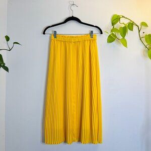 J.CREW Pleated Midi Skirt Pull-On Accordion A-Line Yellow Women's XSP Petite
